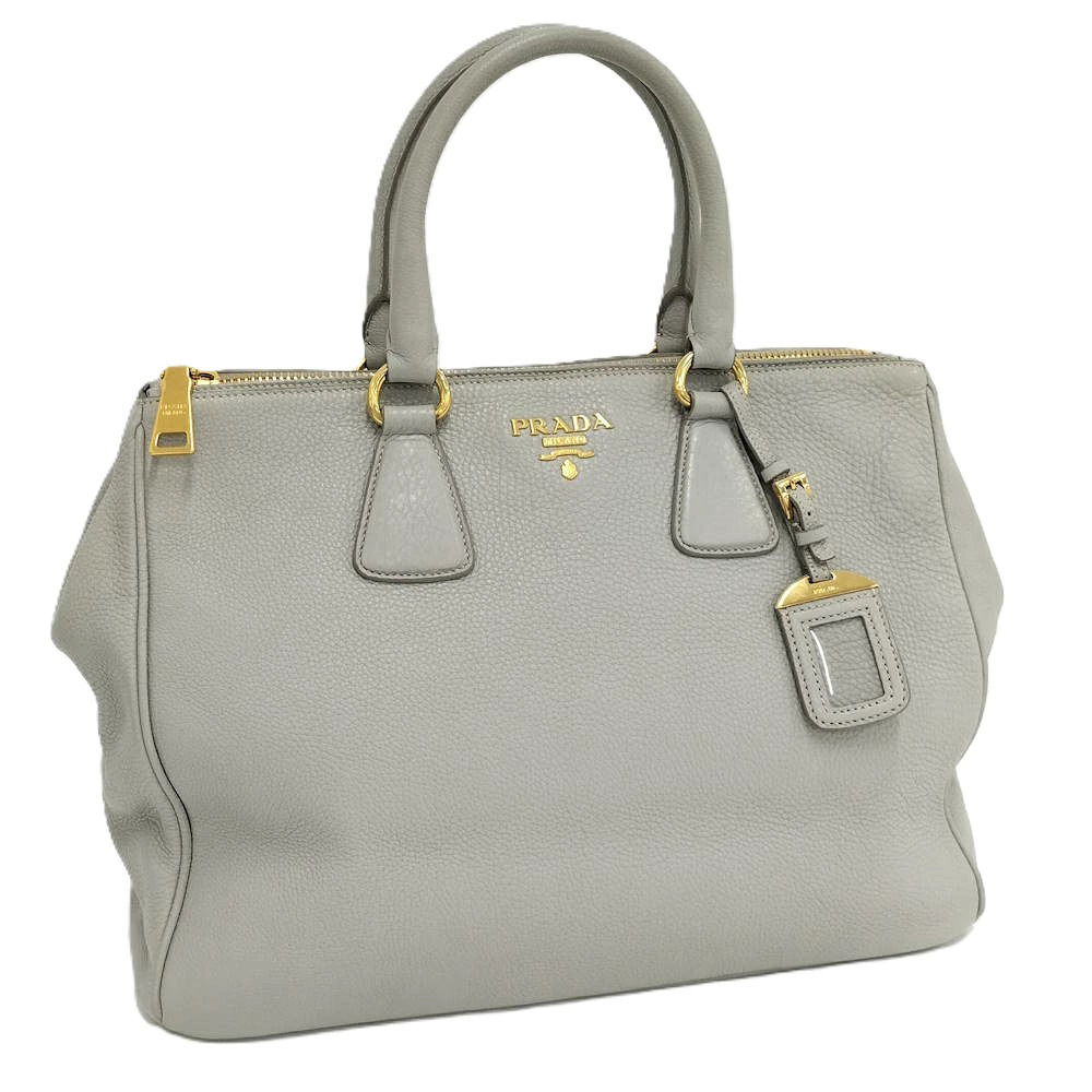 Prada Daino Double Zip Handbag Leather Gray